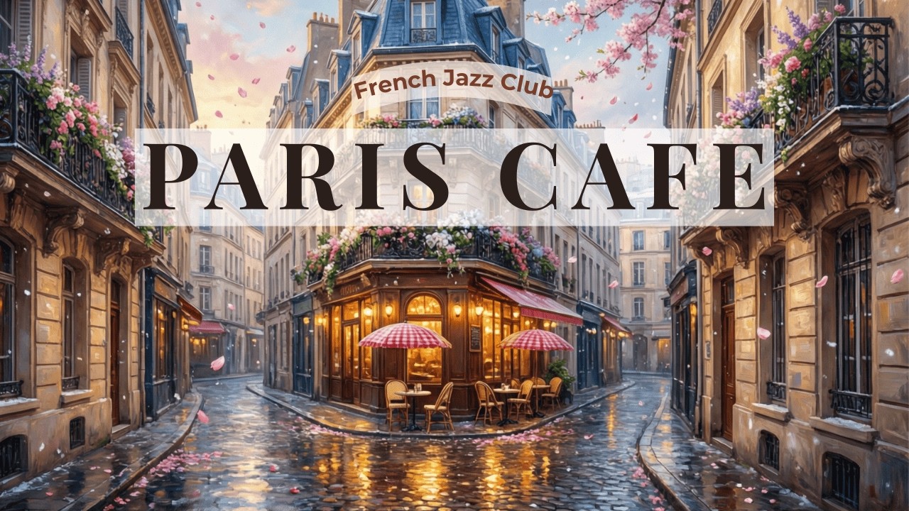 Romantic Paris Café Ambience | Soft French Jazz, Spring Blossoms, and a Peaceful Evening in Paris