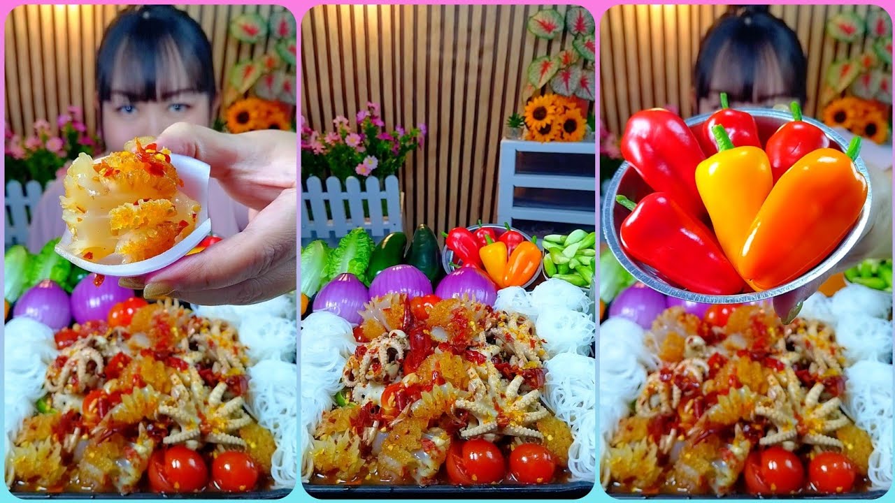 ตำเหลาหมึกสายกับแมงกะพรุนหัวกระสุนกรอบๆกินกับขนมจีนเส้นเหนียวนุ่มอร่อยสุดๆ @ตั้งใจกิน 