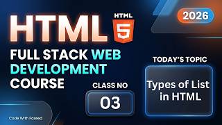 Complete HTML Lists Tutorial 2026 | Ordered , Unordered, Description List | Lesson no 3