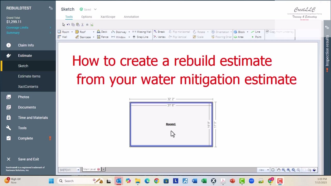 Xactimate - Water Mitigation to Rebuild Estimate Tool