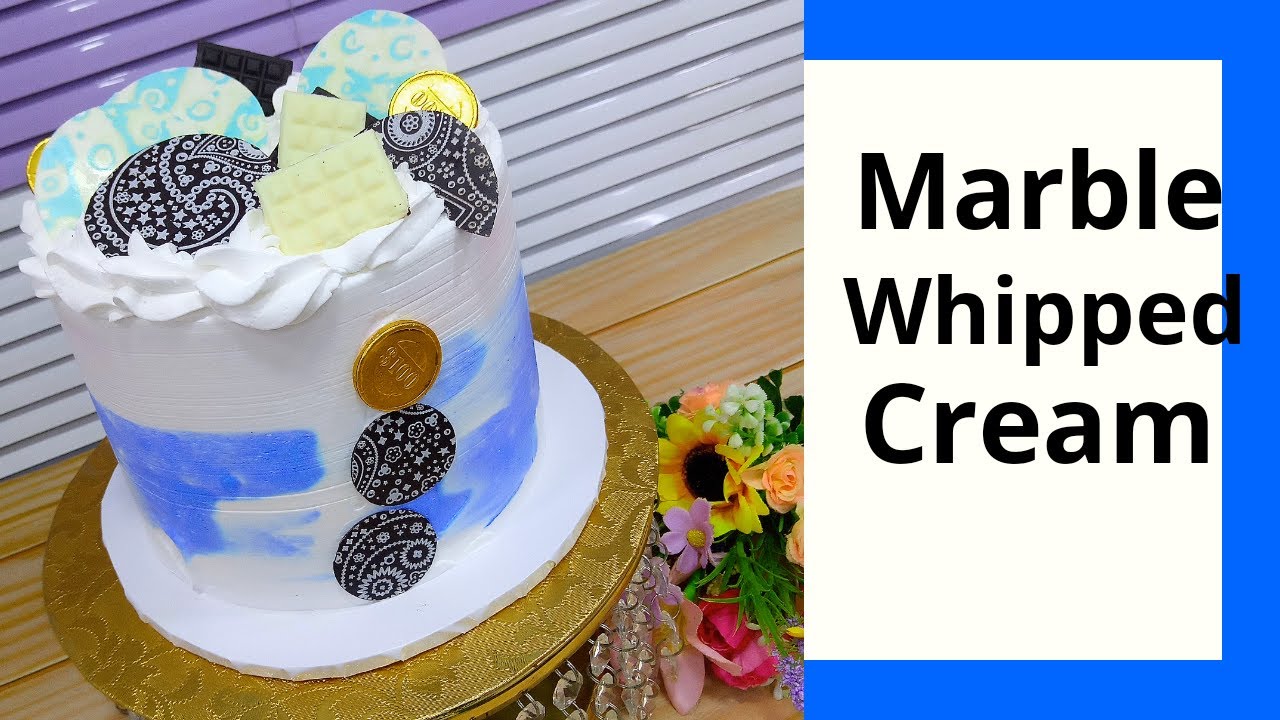 Cake Decorating with whipped cream marble cake with whipped cream