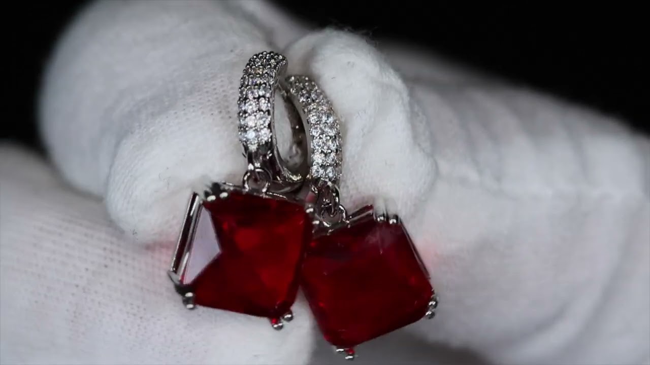 red diamond hoop earrings, ruby earrings, red diamond earrings, hoop earrings