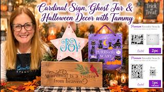 3 Easy Stencil Projects for Fall & Christmas 🎄👻 | Cardinal Sign, Ghost Jar & Halloween Decor