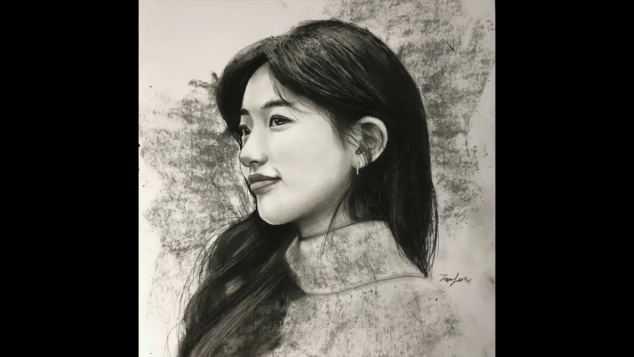 Charcoal Drawing of Suzy Bae Realistic drawing time lapse