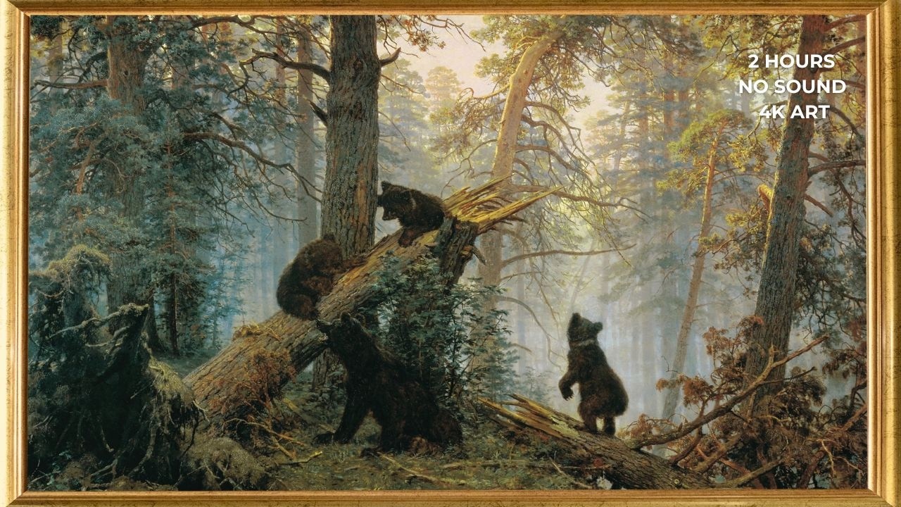2 Hours Bear Forest Painting Screensaver (No Sound) | 4K UHD Art