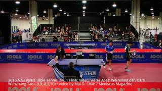 2016 NA Teams Table Tennis Final: Westchester Aces' Wei Wang def. ICC's Wenzhang Tao (-9,9,-8,3,10)