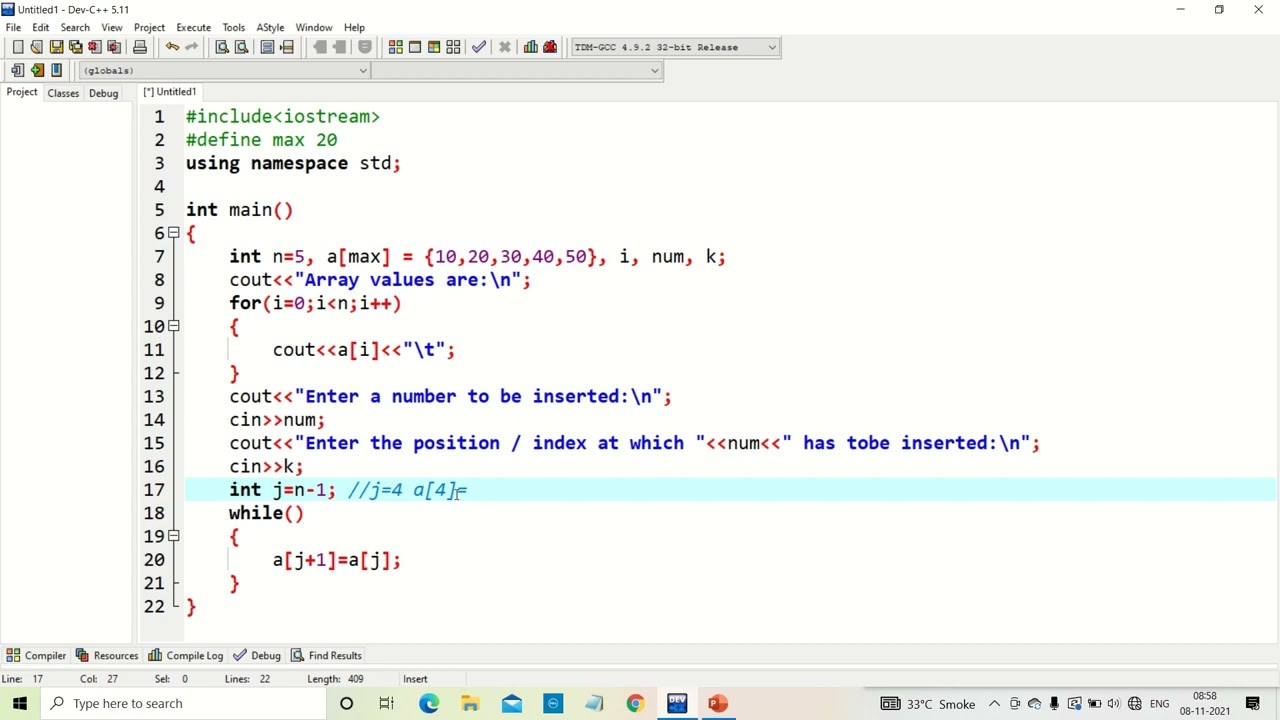 Data Structures   Array Insert Operation