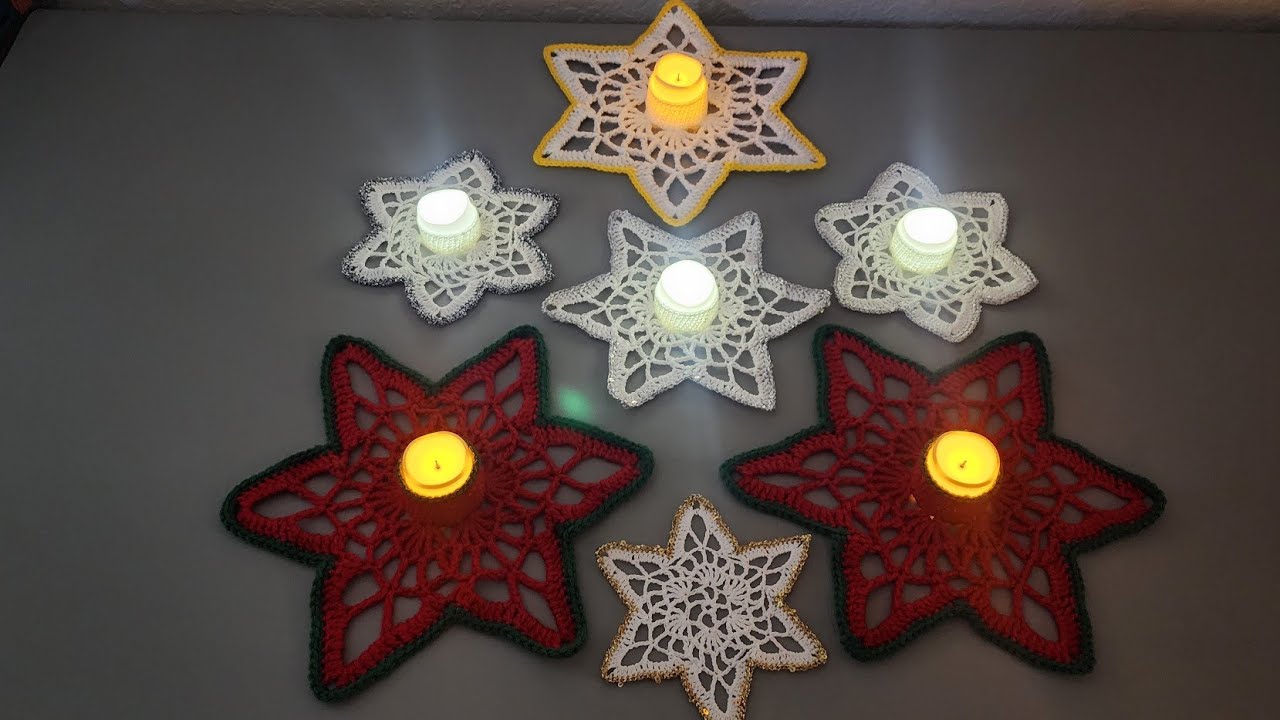 Christmas Star Flameless Candle Holder/Easy Crochet Star Candle Holder/Battery Operated Candles