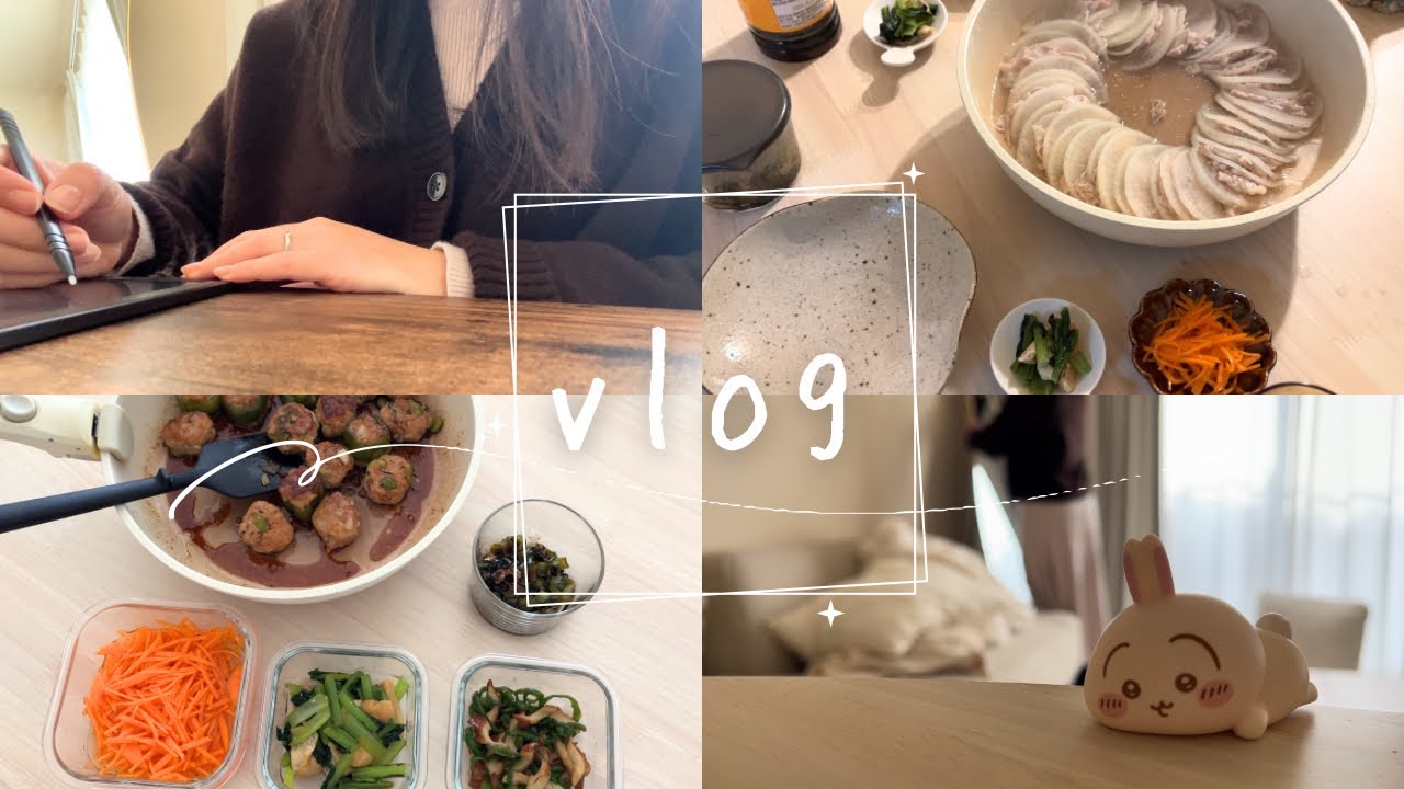 vlog│社会人の日常🍳ほぼキッチンで過ごした休日と平日の朝の作り置き、ルーティン、お弁当、平日楽する作り置き、ティラミス、キャロットラペサンド、鶏大根、大根ミルフィーユ鍋、アラサー二人暮らし