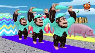 Long Slide Game with Cow Elephant Gorilla Hippopotamus Tiger 3d Animal Game Funny 3d Animals