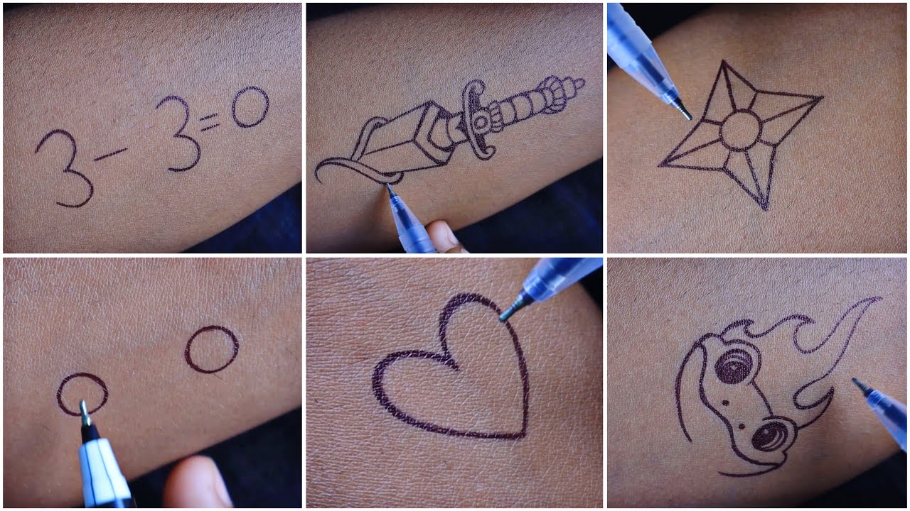3-3=0 convert in tattoo // cute car // heart & knife tattoo with pen //  kese bnaye