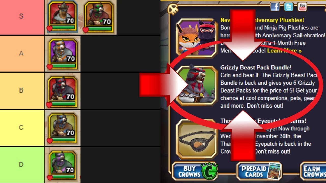 Pirate101 Grizzly Beast Booster Pack Companion Tier List