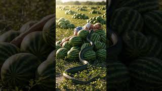 Giant Snake Crawling Toward Sleeping Woman in Watermelon Field 😱🍉
