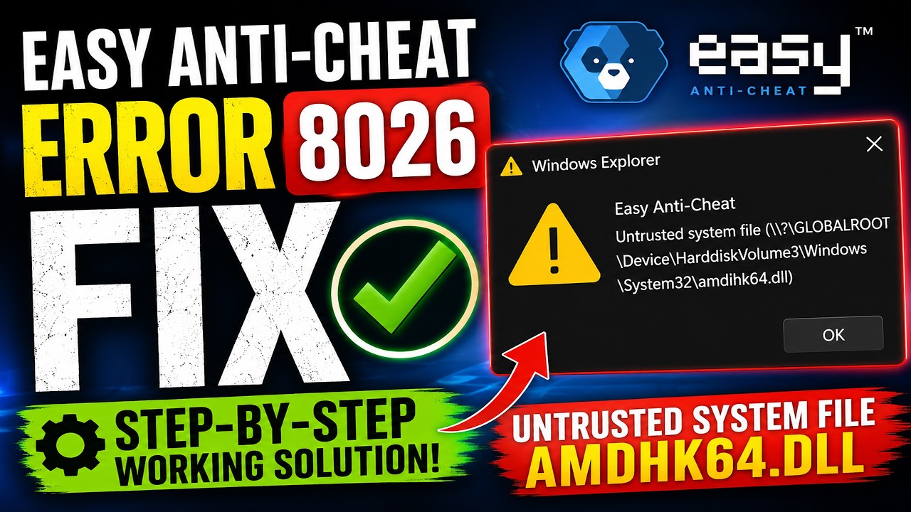 Easy Anti-Cheat Error 8026 | Untrusted System File amdhk64.dll FIX