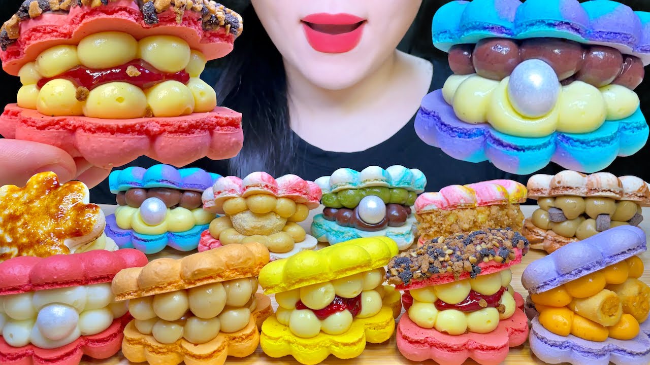 ASMR SEASHELL MACARON*COLORFUL FATCARON EATING SOUNDS MUKBANG, 알록달록 조개롱*뚱카롱 먹방🧜‍♀️💖
