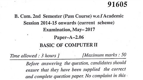 B.com 2nd Semester Basic of Computer 2017  | Mdu Rohtak | Separate Video | Question Paper | B.com |