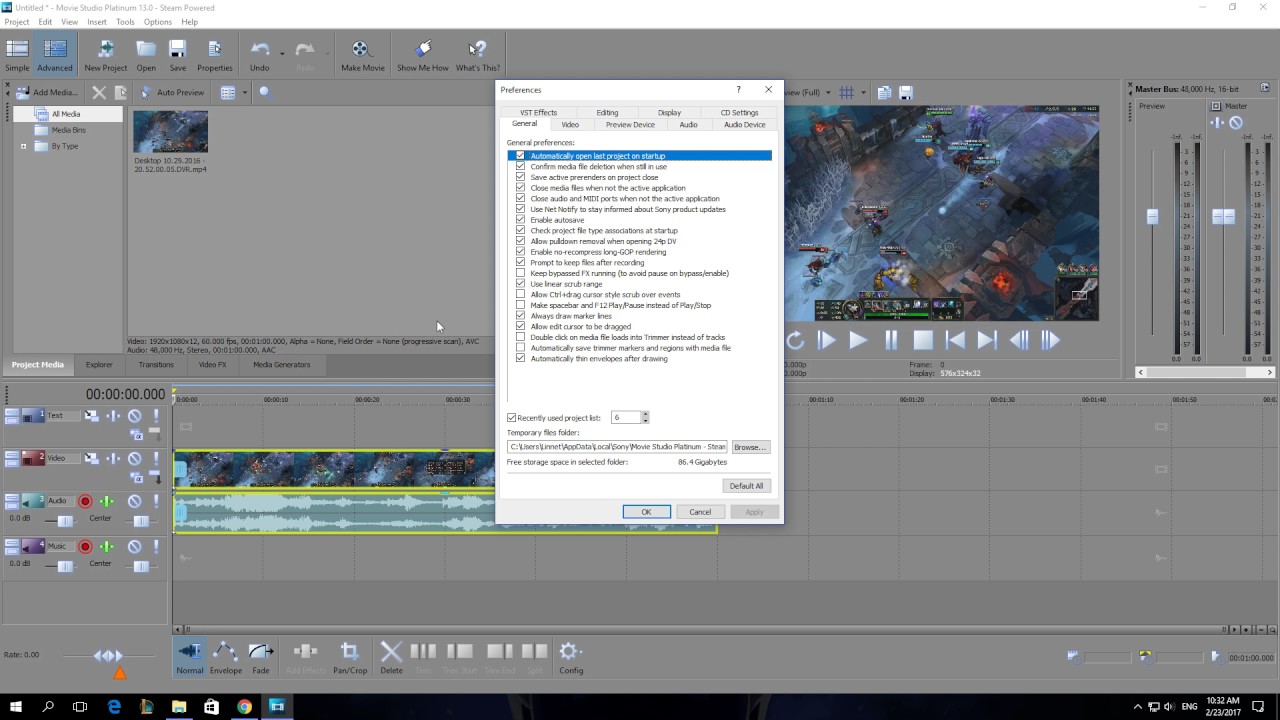 How To Enable Allow Ctrl Drag Cursor stryle scrub over Events In Vegas Movie Studio Platinum