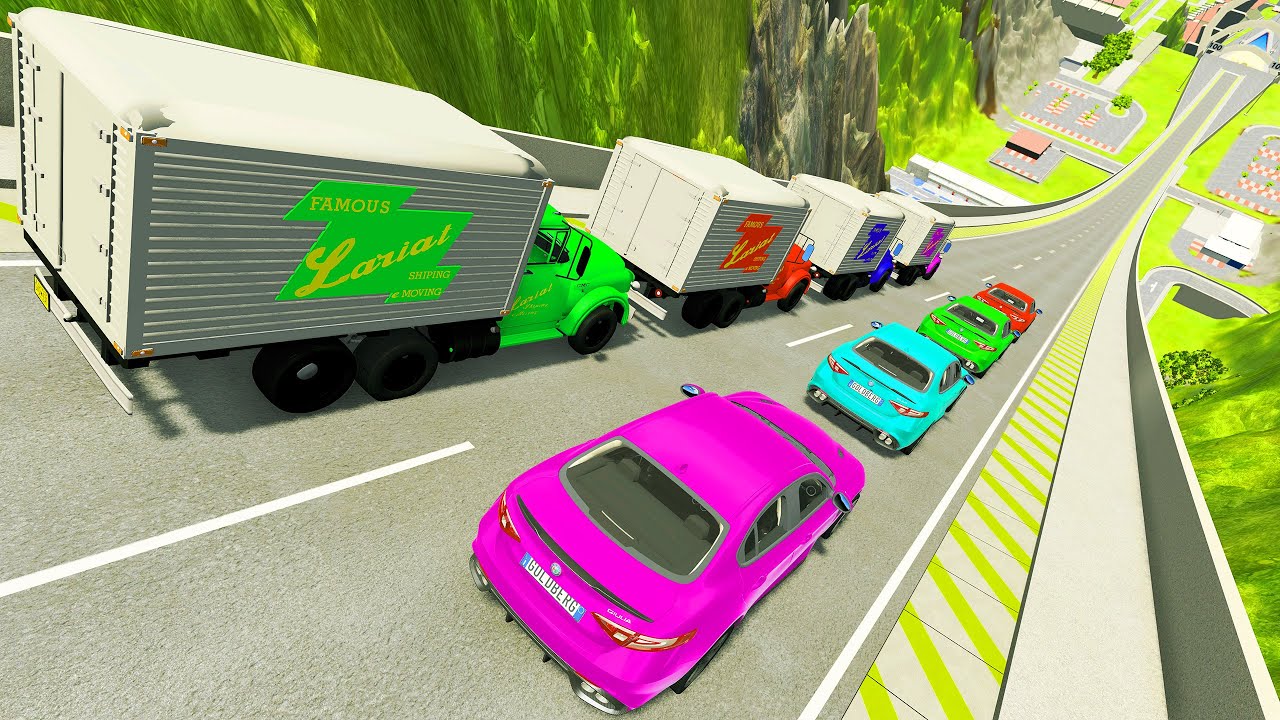 HT Gameplay Official # 2 | Epic High Speed Monster Trucks Jumps & Car vs Deep Water Giant Pit Colors