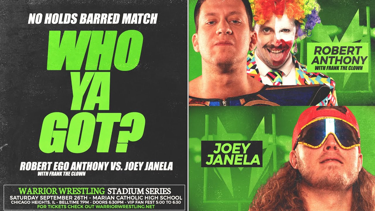 Robert Ego Anthong with Frank the Clown vs Joey Janela -  Warrior Wrestling's Greatest Matches