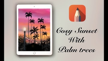 Autodesk Sketchbook - Drawing aesthetic cosy sunset with palm trees & lights in iPad .. #digitalart