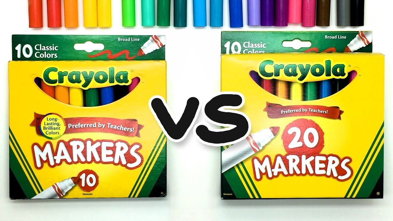 Crayola Broad Tip Markers 10 VS 20 Color Comparison & Swatch YouTube