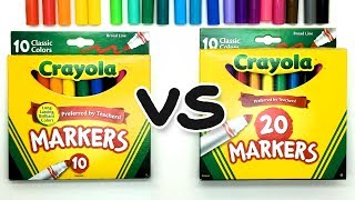 Crayola Broad Tip Markers 10 VS 20 Color Comparison \& Swatch