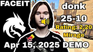 Donk Plays Mirage 25-10 Faceit 5000 Elo Donk Highlights Cs2 Demo