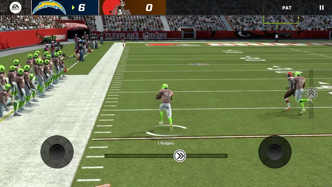 Kick returner juking and outrunning the entirety of the defense (Madden