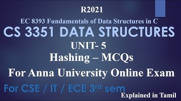CS3351 DATA STRUCTURES / UNIT 5  / HASHING/  MCQs for Anna University Online Exam / EC 8393