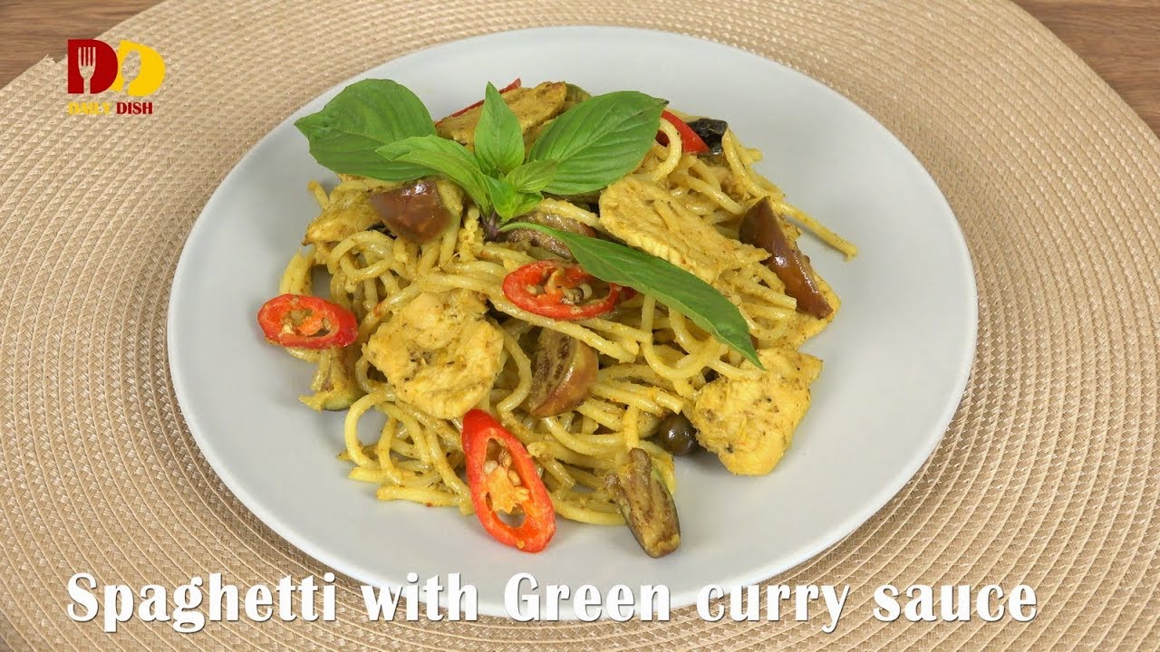 Spaghetti with Green Curry Sauce | Thai Food | Spaghetti Khiao Waan Gai | สปาเก็ตตี้แกงเขียวหวานไก่