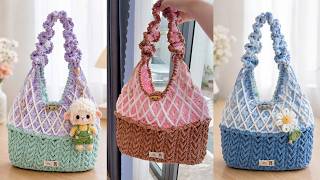 Móc Túi Lưới Hoạ Tiết Kem Lưới Hot Trend, Quai Đeo Tăng Giảm Xinh Xắn | Crochet Bag