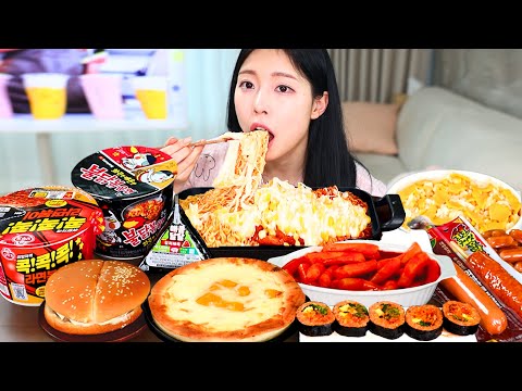 ASMR MUKBANG| 편의점 직접 만든 불닭 떡볶이 치킨 피자 김밥 디저트 먹방 & 레시피 FRIED CHICKEN AND Tteokbokki EATING