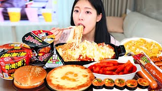 ASMR MUKBANG| Convenience store! Fire noodles, Spaghetti Ramyun, Hamburger, Tteokbokki, Kimbap.