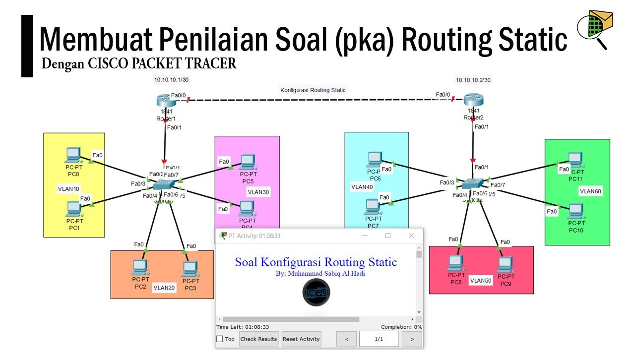 Membuat penilaian soal pka Routing Static || Cisco Packet Tracer - YouTube