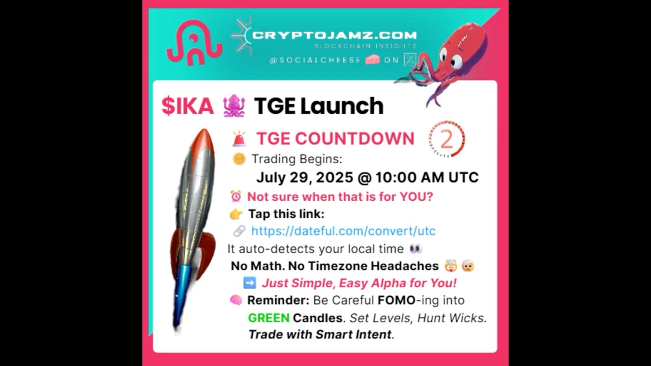 🚨🦑 $IKA 𝗧𝗚𝗘 𝗖𝗢𝗨𝗡𝗧𝗗𝗢𝗪𝗡 🦑🚀 LAUNCH 7.29.25 6:00am EST 🚀