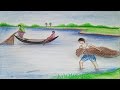How to draw scenery of fishing Step by step || Art video