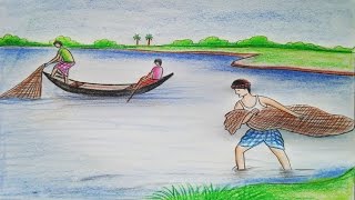 Datos How to draw scenery of fishing Step by step || Art video Guía