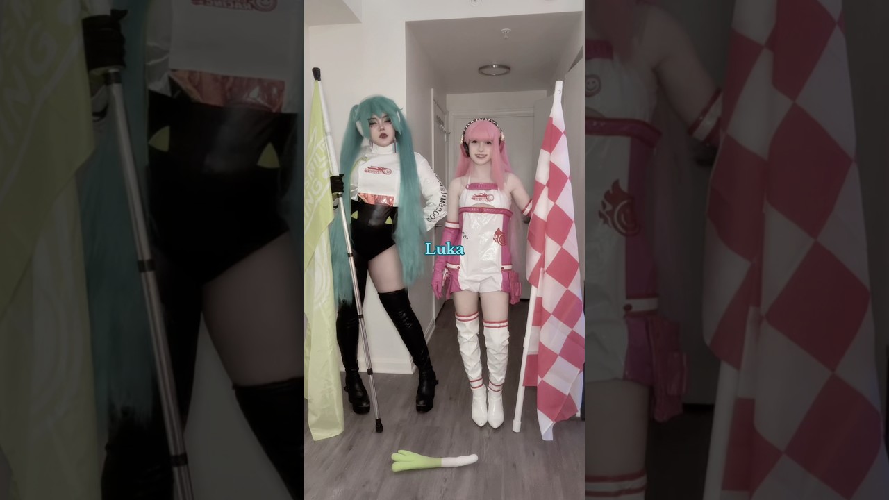 Luka is NOT having it; Racing Miku and Luka plus with flags! Miku: @M@Melodic.cosplaycosplay #luka