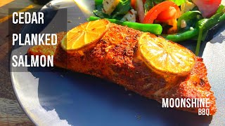 Cedar Planked Salmon with Green Bean Tomato and Haloumi Salad - Moonshine BBQ
