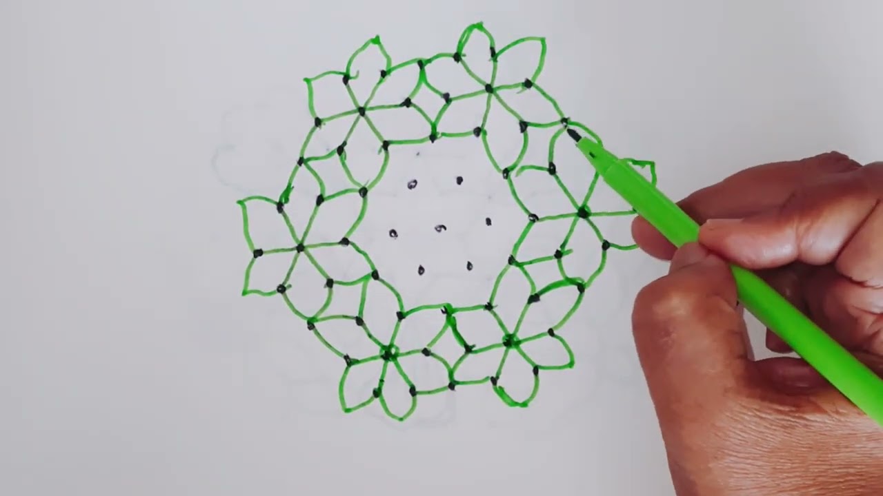 simple rose kolam design with dots | easy muggulu | daily rangoli | flower rangoli 