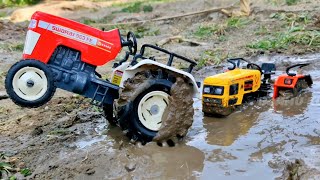 HMT Tractor Stuck in the mud and pulling out Swaraj, Double E, Excavator