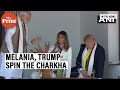 US President Donald Trump and First Lady Melania Trump spin the Charkha at Sabarmati Ashram