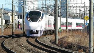 常磐線　E657系K7編成 5M 特急ひたち5号 いわき 行　E657系K12編成 68M 特急ときわ68号 品川 行　岩間～友部　野球場踏切　通過　2021.01.10