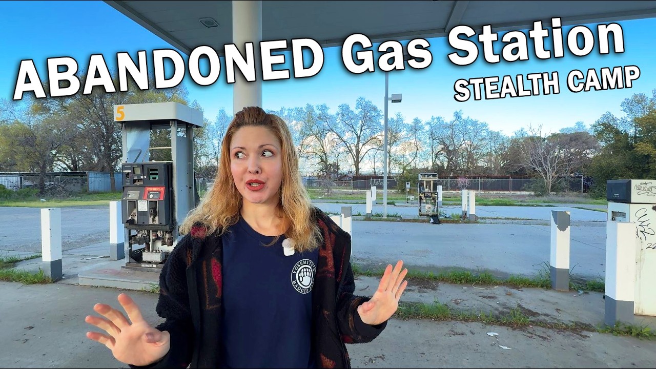 Abandoned Gas Station Stealth Camp - Found a Homeless Guy Sleeping in My Spot! 