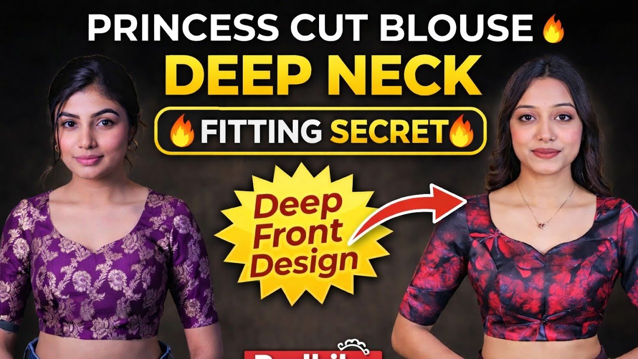 Princess Cut Deep Neck Designer Blouse 😍 | Perfect Fitting Cutting Marathi #@Radhika fashion world