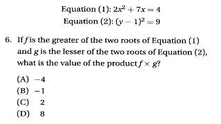 SAT Prep Algebra Lesson 3-6 Quadratic Equations Q6