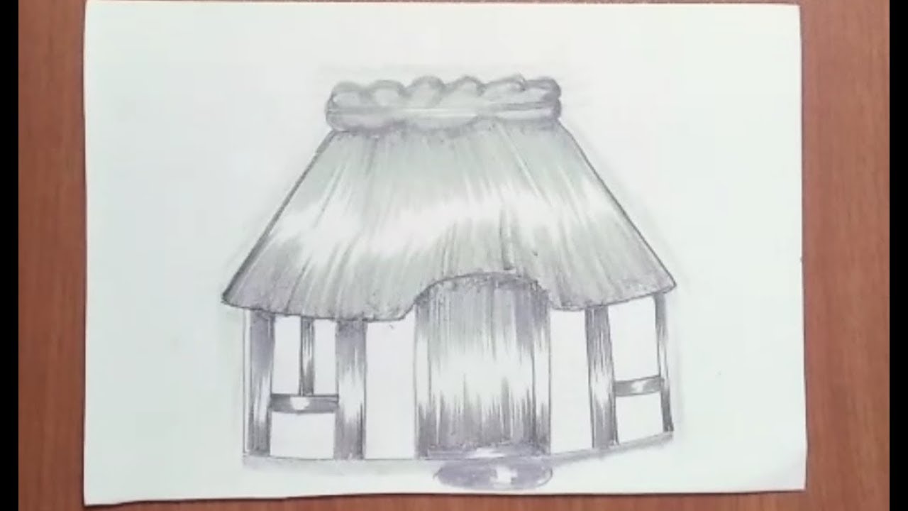 How to draw a village hut with pencil step by stepp - YouTube