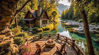 Scenic River Cabin Retreat 🌸 Relaxing Piano & Gentle River Sounds for Relaxing and Study