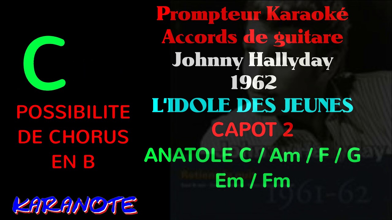 Johnny Hallyday L'IDOLE DES JEUNES Prompteur Karaoké Accords de guitare