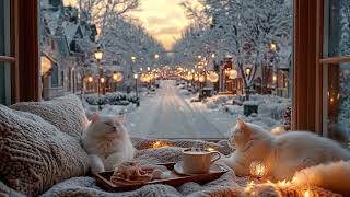 🐱Calm Piano with Two Cats | Winter Snow Outside the Window (3 Hours)| Stress Relief Study Work Relax screenshot 4